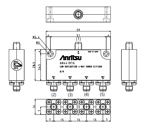 AN44187A低反射4分频功分器Anritsu 尺寸图