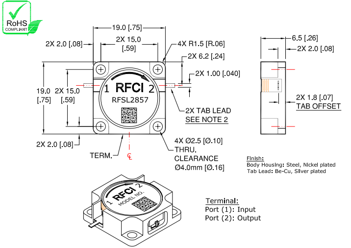 ​RFSL2857铁氧体隔离器现货库存RFCI