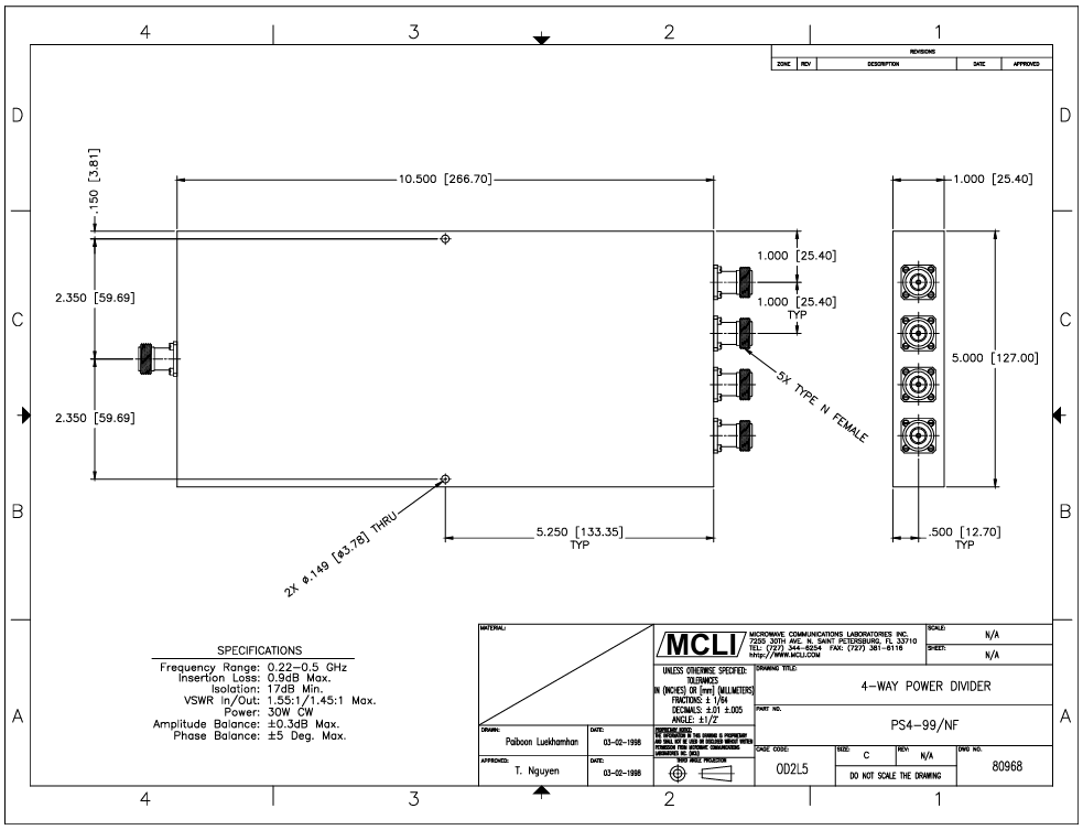 ​PS4-99/NF 4路功分器/组合器MCLI
