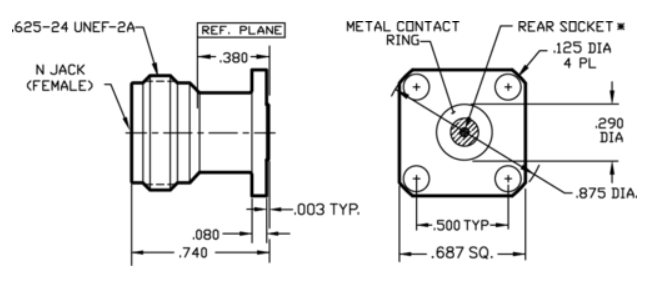 ​312-04SF N型母头（Jack）4 孔法兰连接器SOUTHWEST